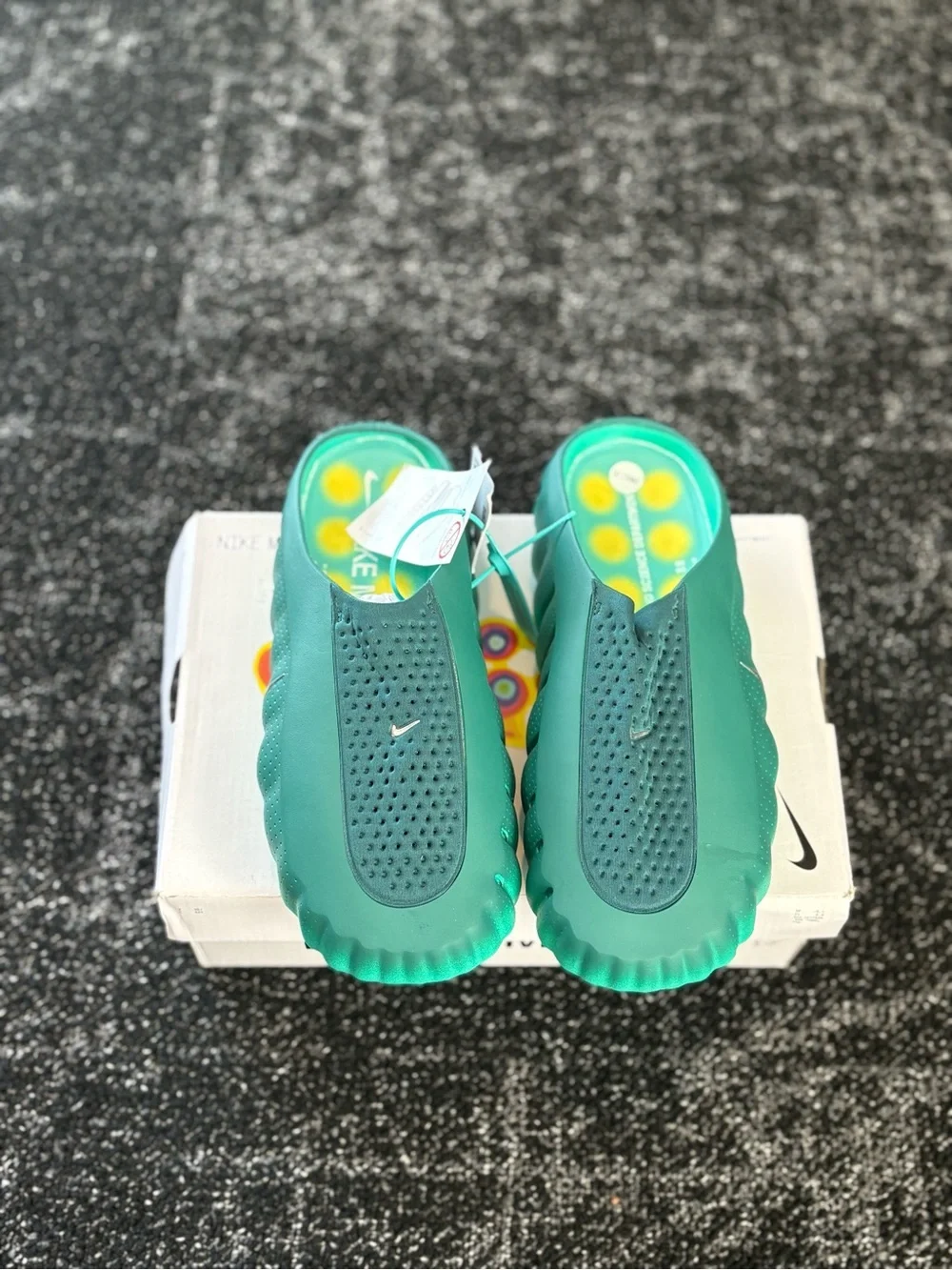 Nike Teal Green Slide Sandals with Silver Swoosh